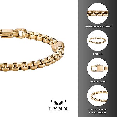 Men's LYNX Stainless Steel Round Box Chain Bracelet