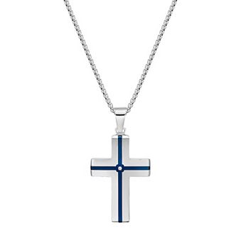 LYNX Stainless Steel Cubic Zirconia Men's Cross Pendant