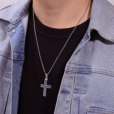 LYNX Stainless Steel Cubic Zirconia Men's Cross Pendant