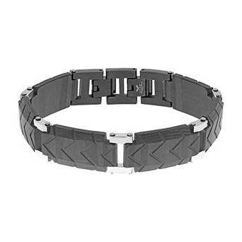 LYNX Men's Black Ion Plated Stainless Steel Carbon Fiber Link Bracelet