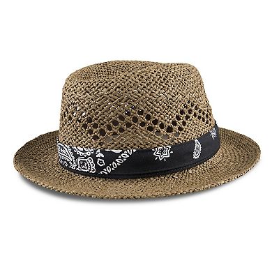Mens Levi's® 2-In-1 Packable Natural Straw Fedora Hat with Interchangeable Bands