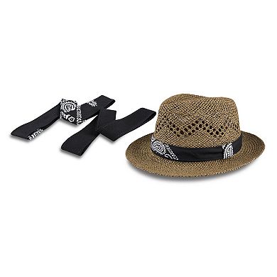 Mens Levi's® 2-In-1 Packable Natural Straw Fedora Hat with Interchangeable Bands