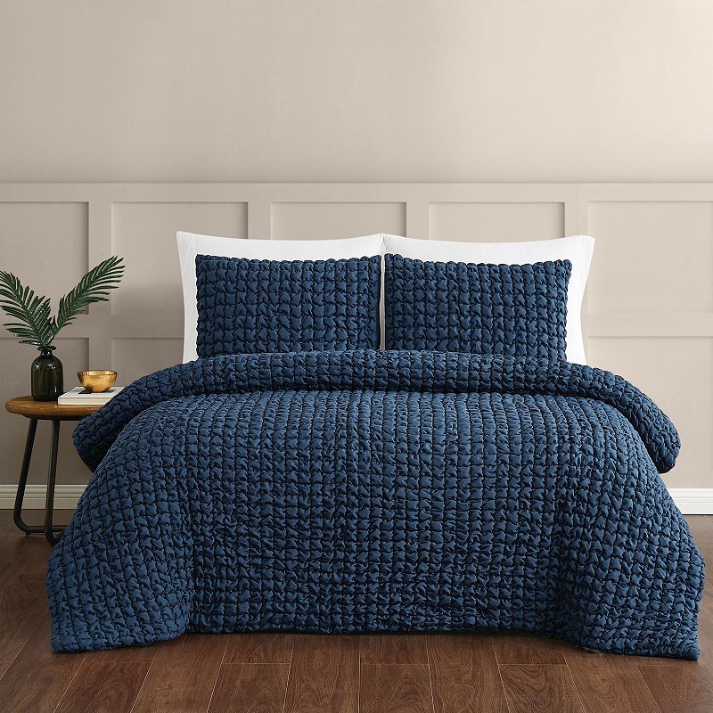 3pc King NY Textured Puff Comforter Set Blue - Christian Siriano