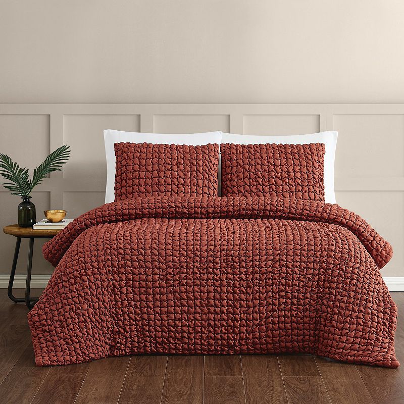 Christian Siriano 2pc Twin Extra Long NY Textured Puff Comforter Set Rust: Polyester Fill, Machine Washable