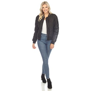 Women's White Mark Quilted Puffer Bomber Jacket