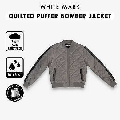 Women's White Mark Quilted Puffer Bomber Jacket