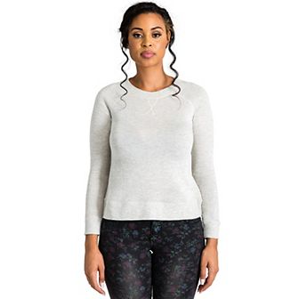 Women's Curvy Fit French Terry Open Back Long Sleeve Tops