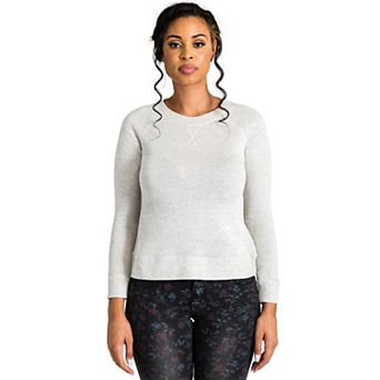 Women's Curvy Fit French Terry Open Back Long Sleeve Tops