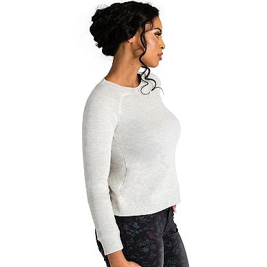 Women's Curvy Fit French Terry Open Back Long Sleeve Tops