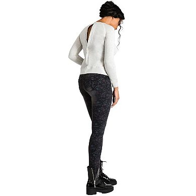Women's Curvy Fit French Terry Open Back Long Sleeve Tops