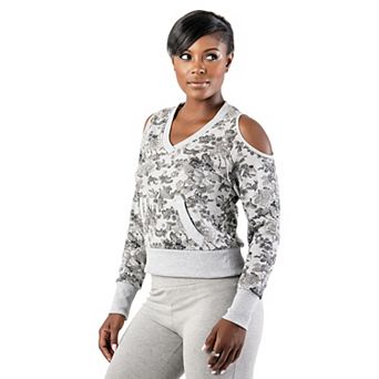 Women's Curvy Fit Floral Printed V-neck Cut-out Sweatshirt