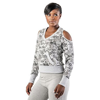 Women's Curvy Fit Floral Printed V-neck Cut-out Sweatshirt