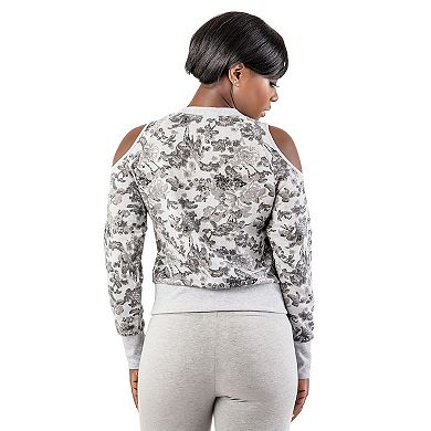 Women's Curvy Fit Floral Printed V-neck Cut-out Sweatshirt