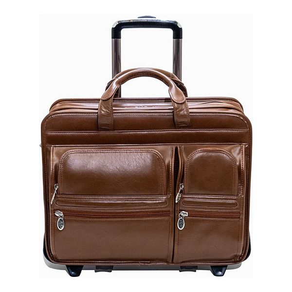 McKlein Clinton 17in. Leather Patented Detachable Wheeled Laptop Briefcase