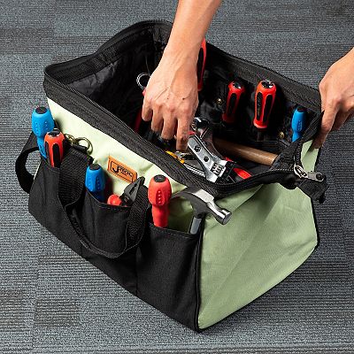 Pissente Heavy Duty Tool Bag 18", Waterproof Canvas Tool Tote With Wide Mouth Opening, Portable Storage For Wrenches, Screwdrivers, Pliers, Ideal For Electricians & Carpenters