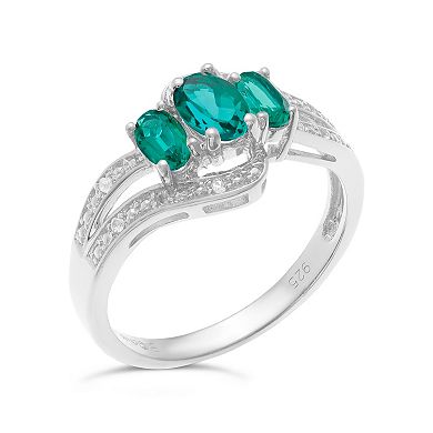 Gemminded Sterling Silver Lab-Created Emerald & Lab-Created White Sapphire Ring