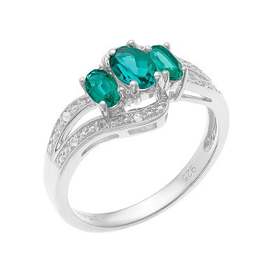 Gemminded Sterling Silver Lab-Created Emerald & Lab-Created White Sapphire Ring