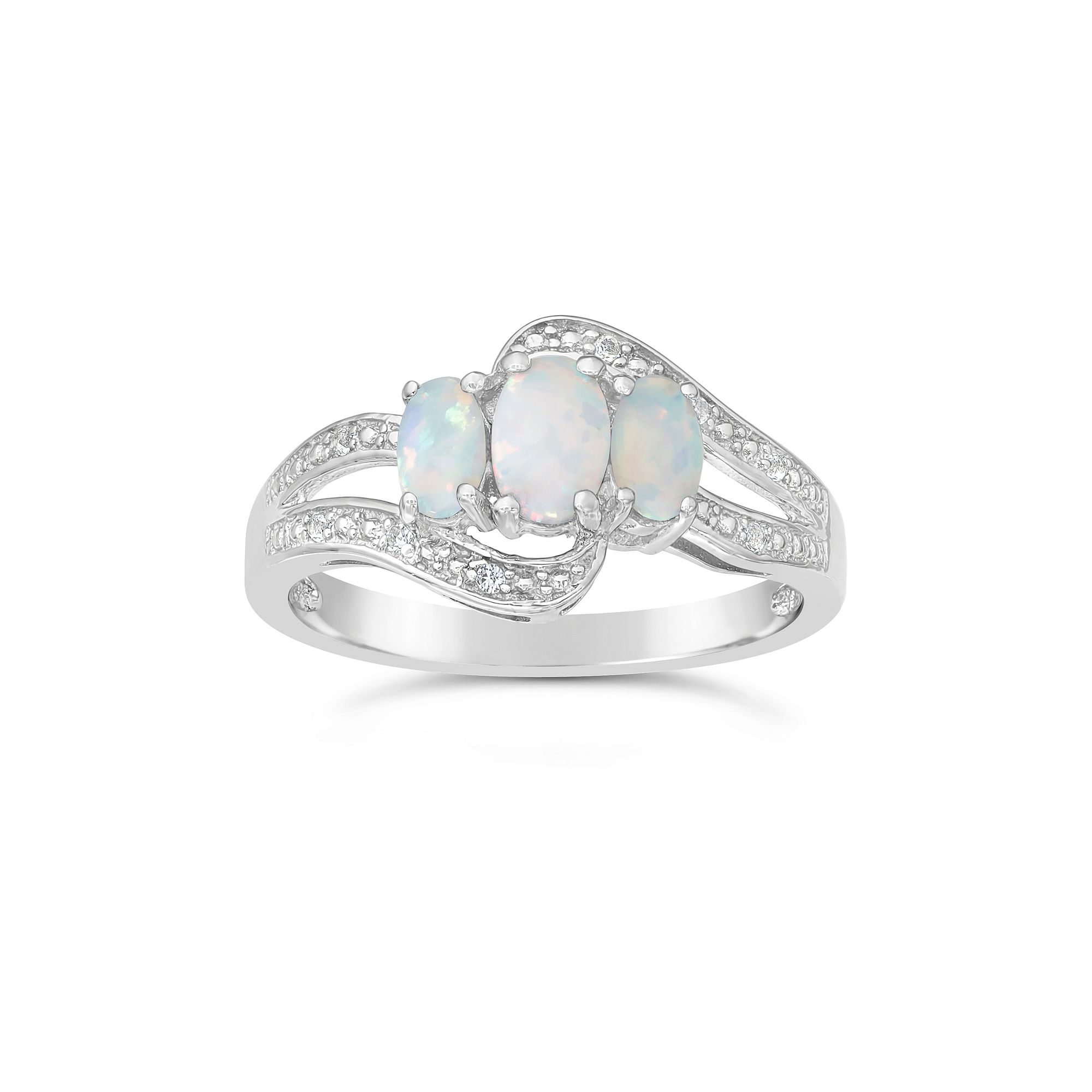 Gemminded Sterling Silver Lab-Created Opal & Lab-Created White Sapphire Rin