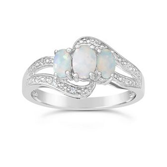 Gemminded Sterling Silver Lab-Created Opal & Lab-Created White Sapphire Ring