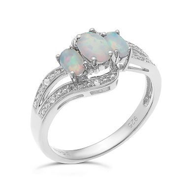 Gemminded Sterling Silver Lab-Created Opal & Lab-Created White Sapphire Ring