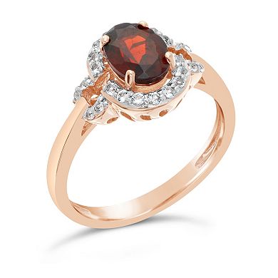 Gemminded 14K Rose Gold Plated Garnet and White Topaz Ring