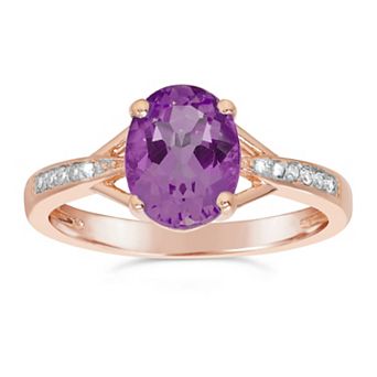 Gemminded 14k Rose Gold Plate Amethyst & Diamond Accent Ring