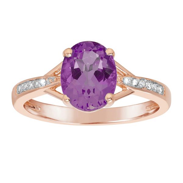 Gemminded 14k Rose Gold Plate Amethyst & Diamond Accent Ring