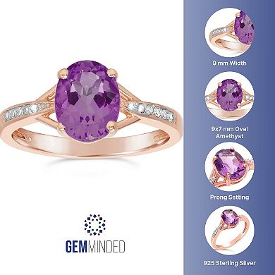 Gemminded 14k Rose Gold Plate Amethyst & Diamond Accent Ring