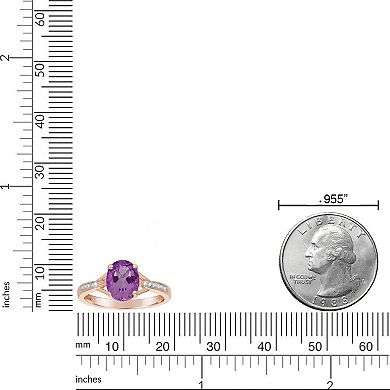 Gemminded 14k Rose Gold Plate Amethyst & Diamond Accent Ring
