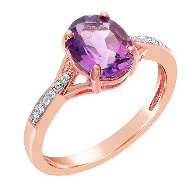 Gemminded 14k Rose Gold Plate Amethyst & Diamond Accent Ring