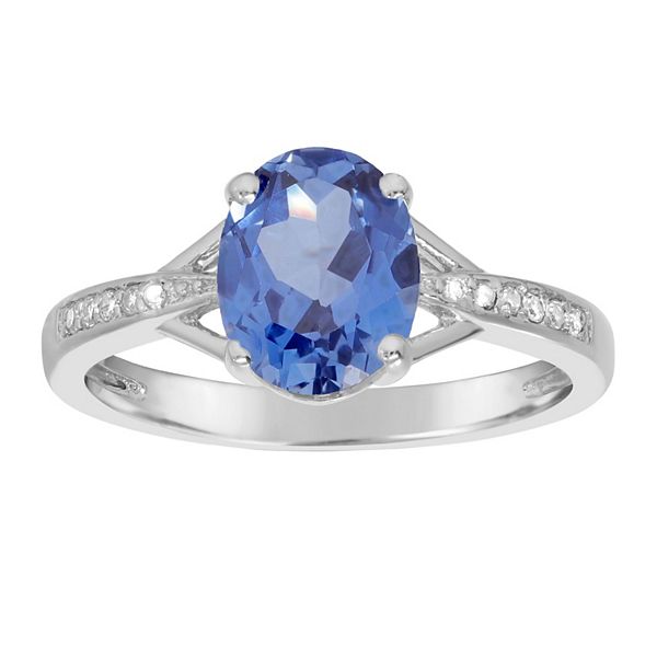 Gemminded Sterling Silver Lab-Created Sapphire & Diamond Accent Ring