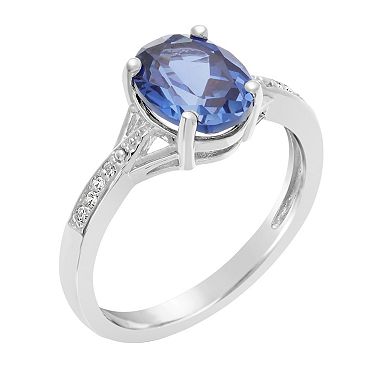 Gemminded Sterling Silver Lab-Created Sapphire & Diamond Accent Ring