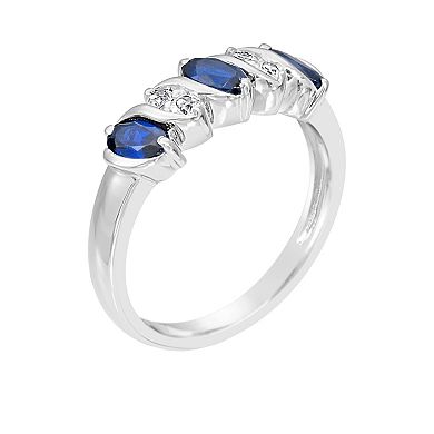 Gemminded Sterling Silver Lab-Created Sapphire & Lab-Created White Sapphire Ring