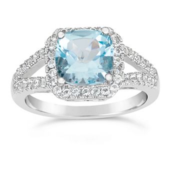 Sterling Silver Blue & White Topaz Split Band Ring