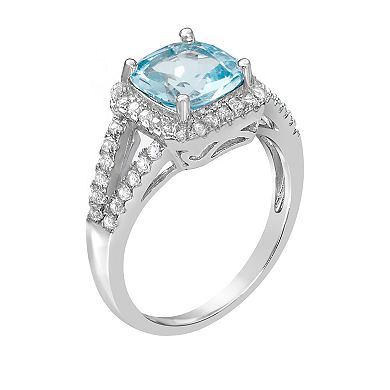 Sterling Silver Blue & White Topaz Split Band Ring