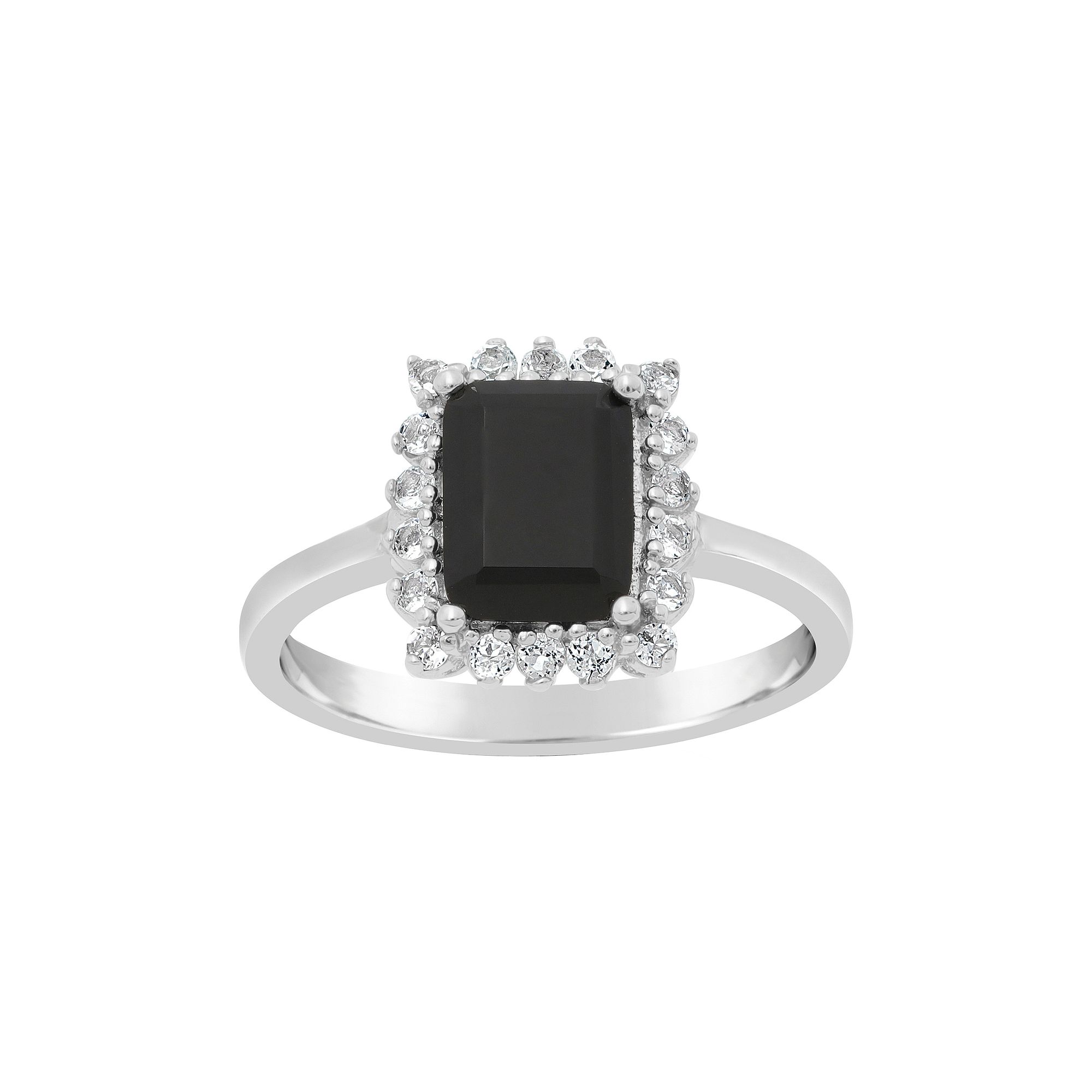 Gemminded Sterling Silver Onyx & White Topaz Ring, Womens, Size: 10