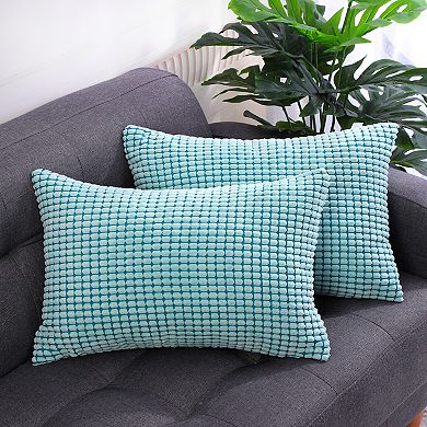Throw Pillowcase Corn Striped Corduroy Cushion Covers Set of 2 12" x 18"