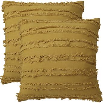 2 pc Cotton Linen Decorative Cushion Covers Tassel Striped Throw Pillow Covers 18" x 18"