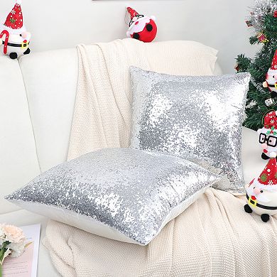 2 Pcs Sparkling Glitter Sequin Throw Pillow Covers 18" X 18"