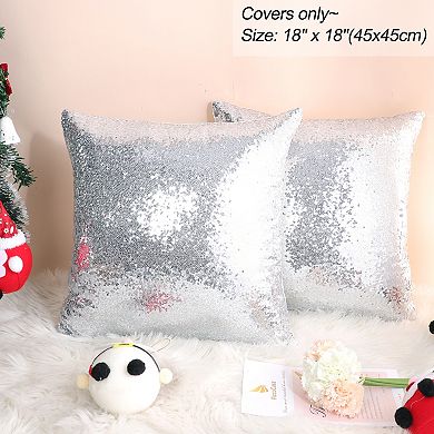 2 Pcs Sparkling Glitter Sequin Throw Pillow Covers 18" X 18"