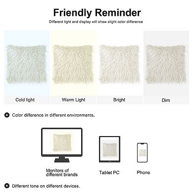Soft Plush Shaggy Faux Fur Square Throw Pillow Cover for Sofa Bedroom