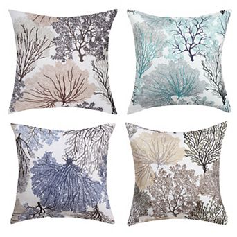 Square Coral Coastal Floral Printed Decorative Throw Cushion Cover