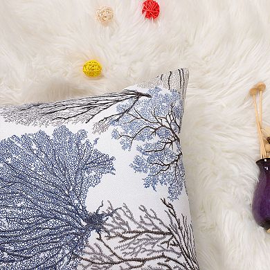 Square Coral Coastal Floral Printed Decorative Throw Cushion Cover