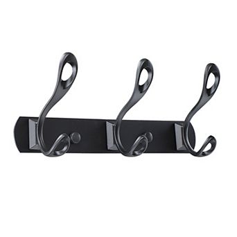 Dual Wall Hooks Stainless Steel Base 10 Inch 3 Hooks Cloth Towel Holder Black