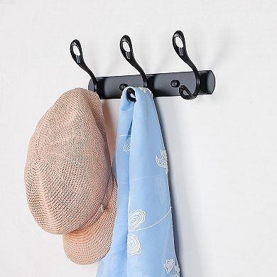 Dual Wall Hooks Stainless Steel Base 10 Inch 3 Hooks Cloth Towel Holder Black