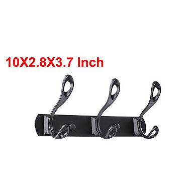 Dual Wall Hooks Stainless Steel Base 10 Inch 3 Hooks Cloth Towel Holder Black