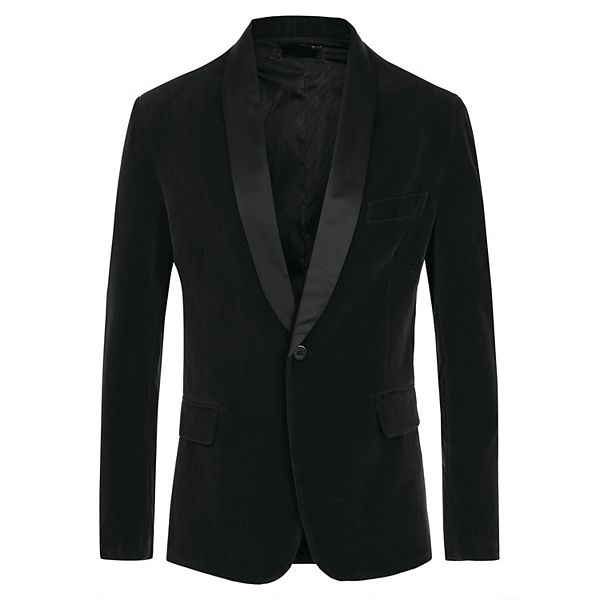 Men's Shawl Lapel Blazer One Button Slim Fit Wedding Velvet Tuxedo Suit ...