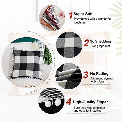 Buffalo Check Plaid Throw Pillow Cover with Pompoms Decorative Cushion Covers