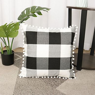 Buffalo Check Plaid Throw Pillow Cover with Pompoms Decorative Cushion Covers