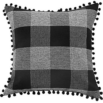 Buffalo Check Plaid Throw Pillow Cover with Pompoms Decorative Cushion Covers
